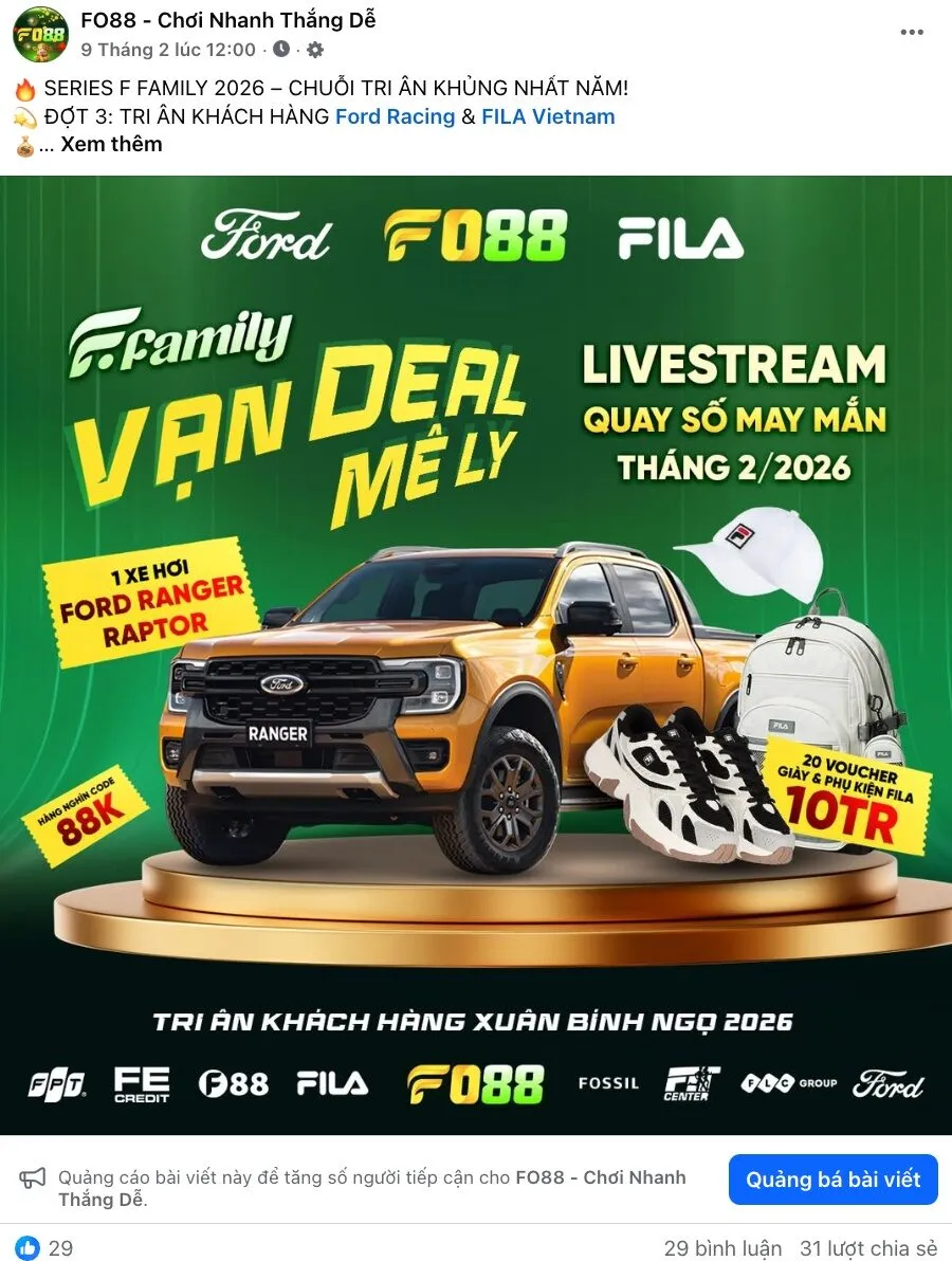 FO88 Công Bố F Family 8 Tỷ, Bắt Tay Ford Và FPT Shop Chính Thức